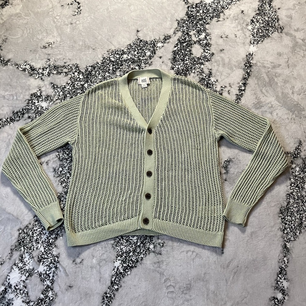 BDG Sweater Unisex Size Small Green V Neck Cardigan‎ Open Knit Long Sleeve
